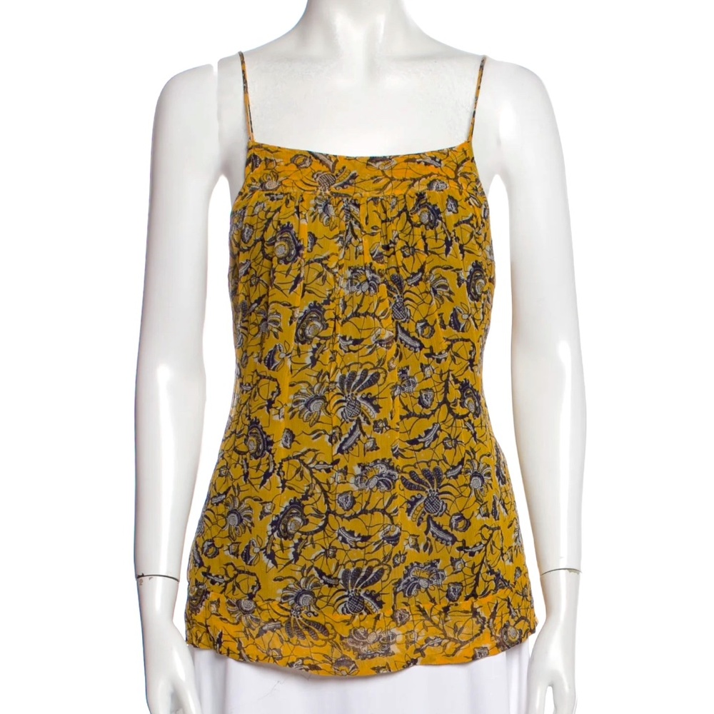 Étoile Isabel Marant Dark Gold Floral Silk Tank Top, Size 38 (M)